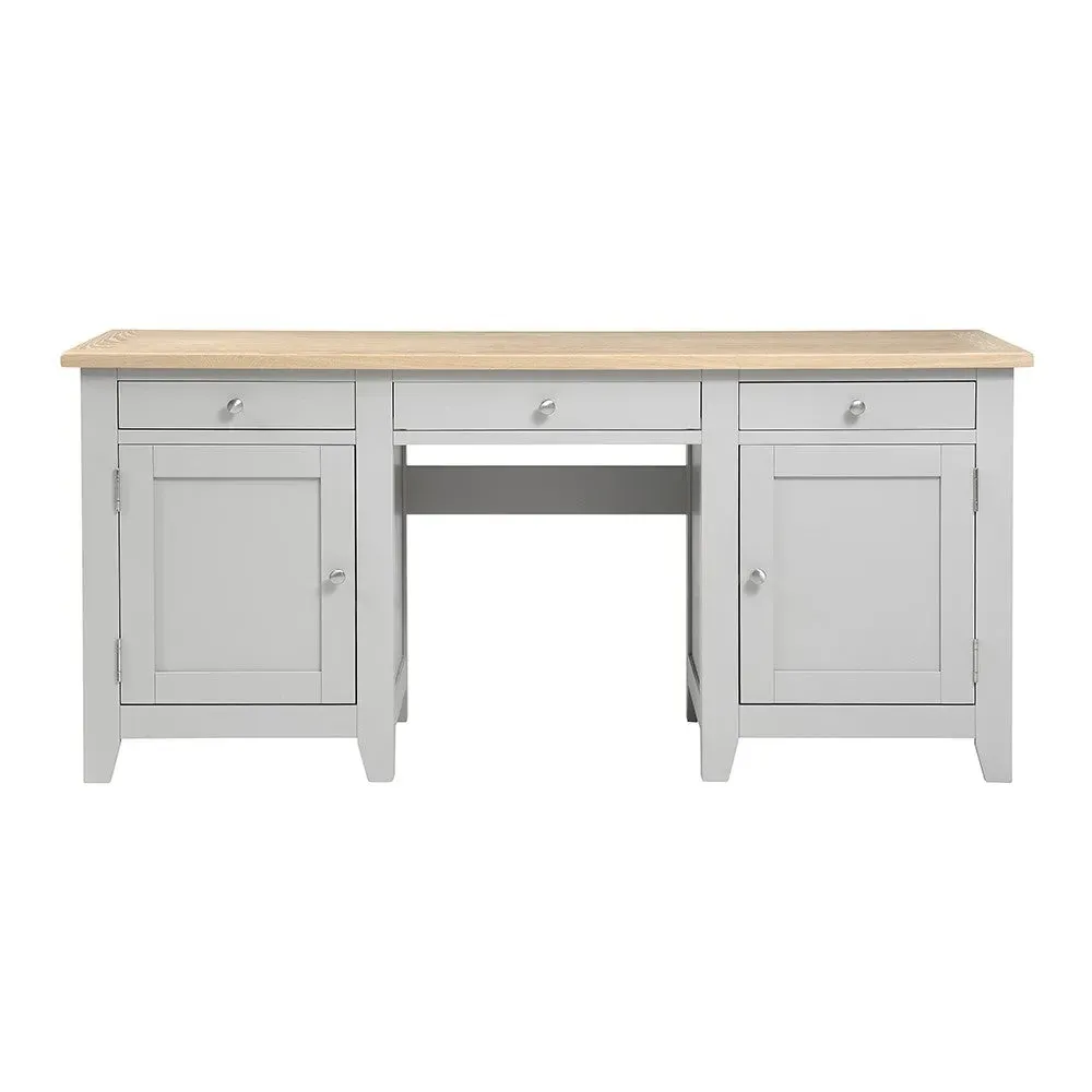 Chester Double Pedestal Desk - Dove Grey, Oak
