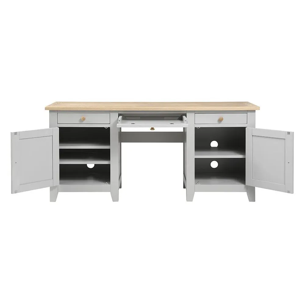 Chester Double Pedestal Desk - Dove Grey, Oak
