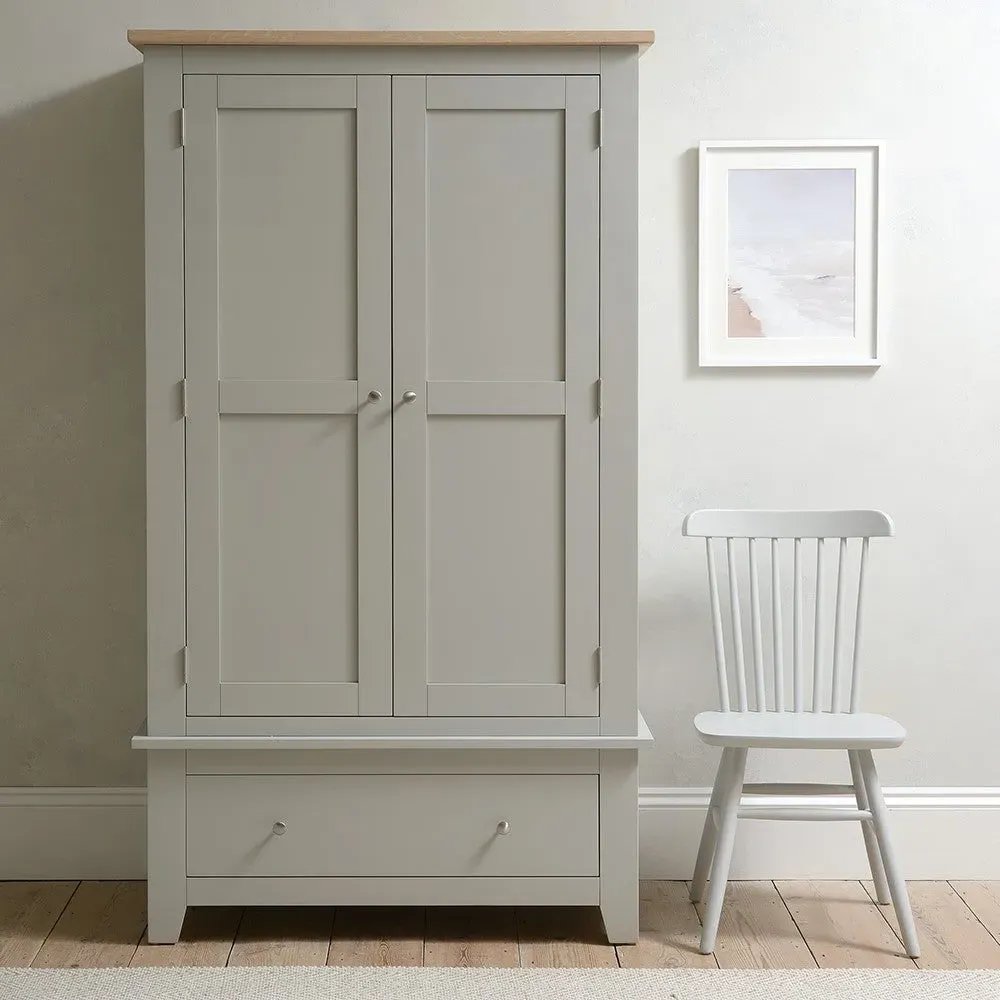 Chester Double Wardrobe with Drawer - Dove Grey, Oak