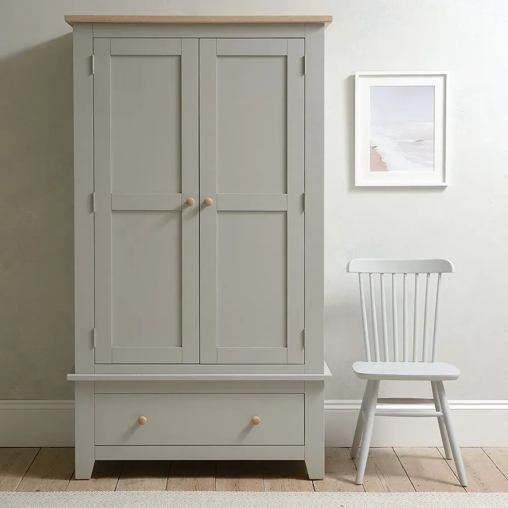 Chester Double Wardrobe with Drawer - Dove Grey, Oak