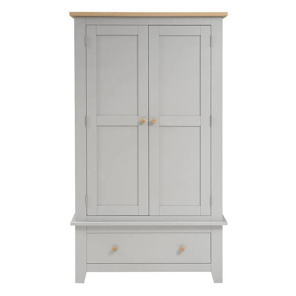 Chester Double Wardrobe with Drawer - Dove Grey, Oak