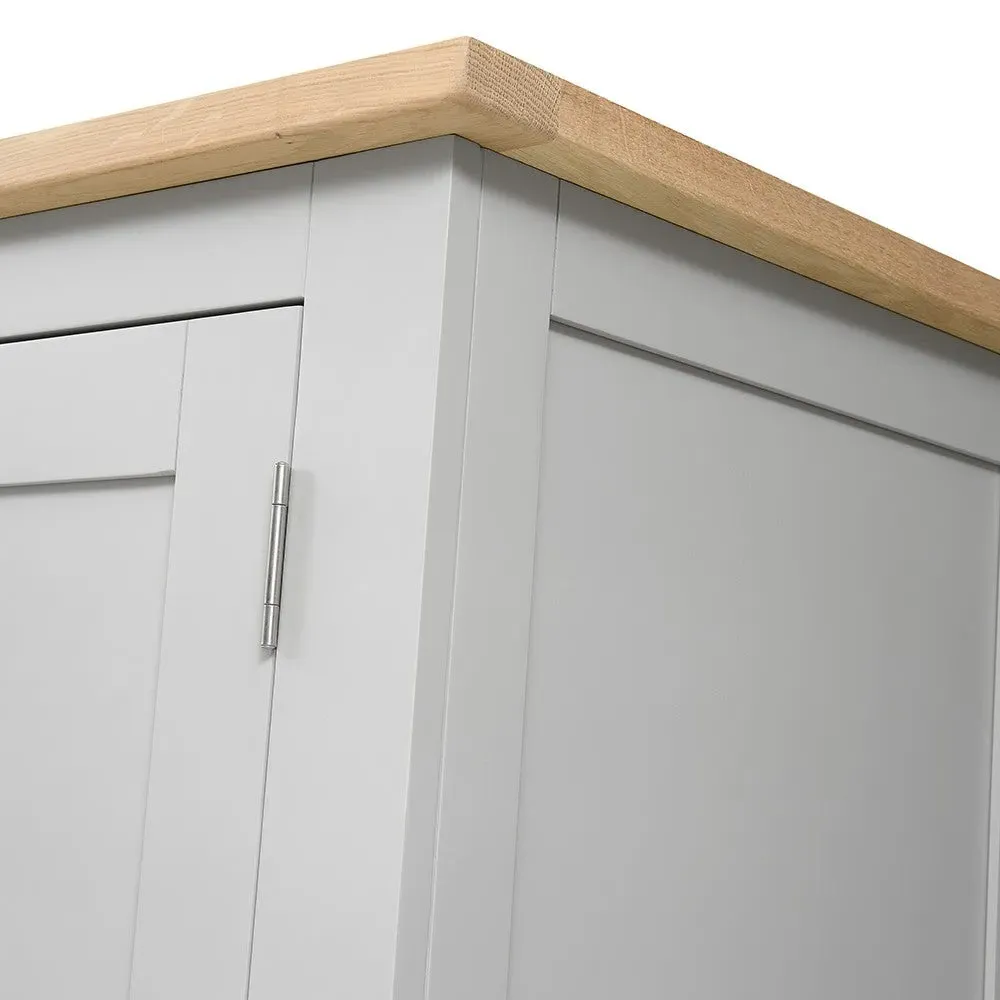 Chester Double Wardrobe with Drawer - Dove Grey, Oak