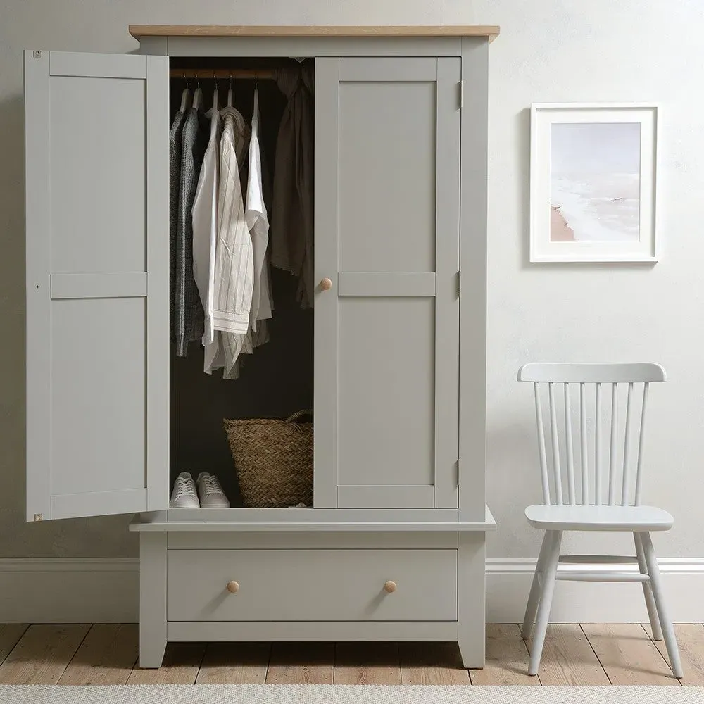 Chester Double Wardrobe with Drawer - Dove Grey, Oak image
