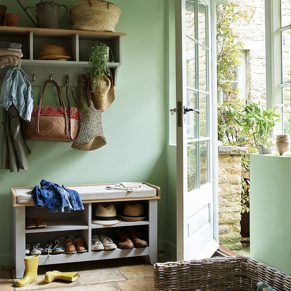 Chester Dove Grey Storage Shelf with Hooks - Grey, Oak