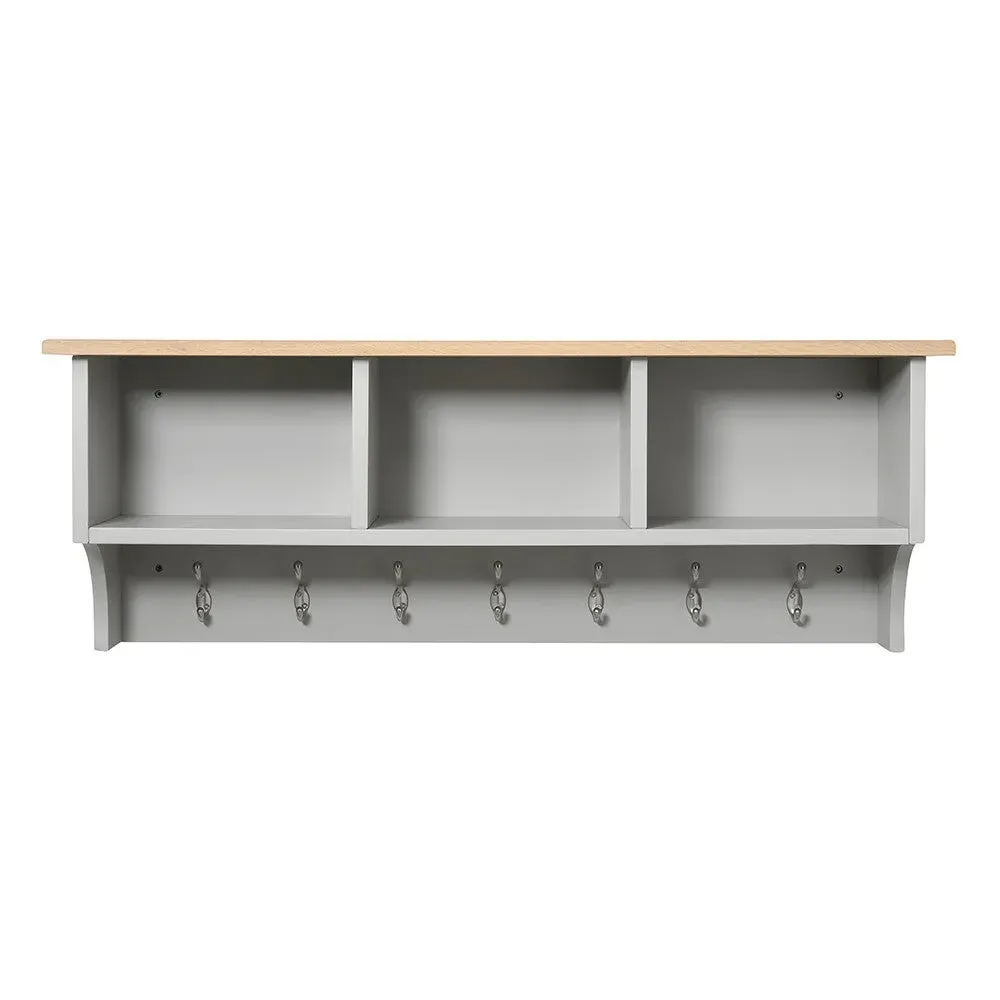 Chester Dove Grey Storage Shelf with Hooks - Grey, Oak