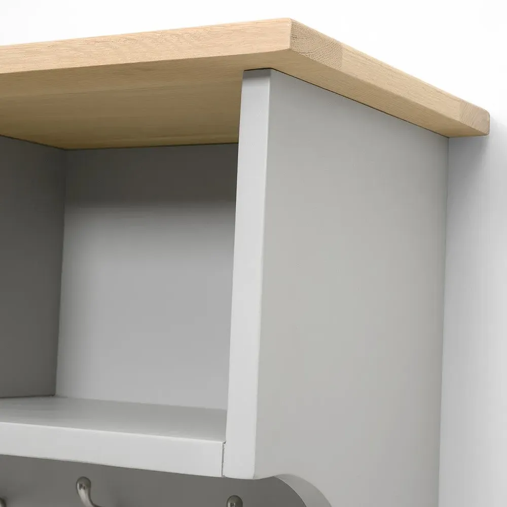 Chester Dove Grey Storage Shelf with Hooks - Grey, Oak
