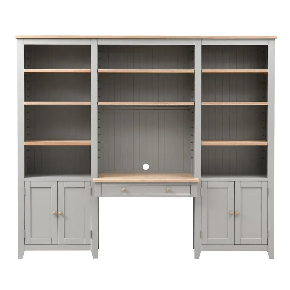 Chester Library Cabinet and Workstation - Dove Grey, Oak