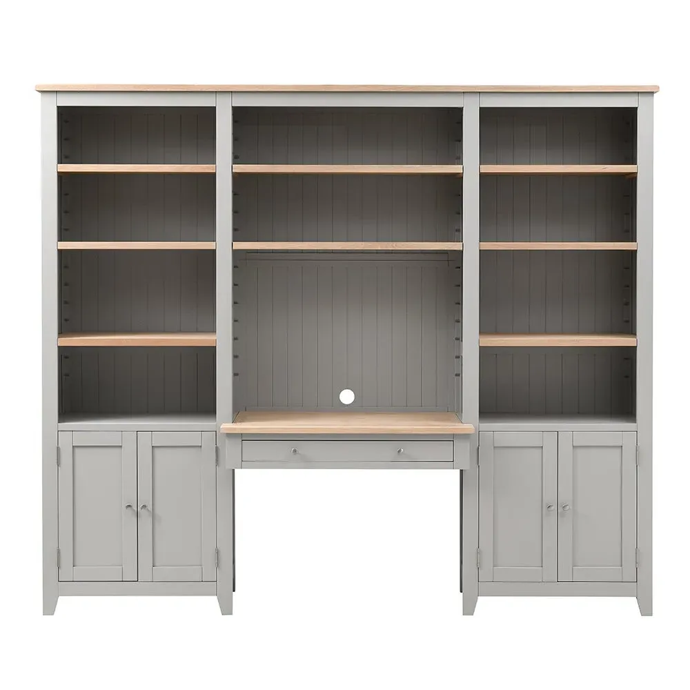 Chester Library Cabinet and Workstation - Dove Grey, Oak