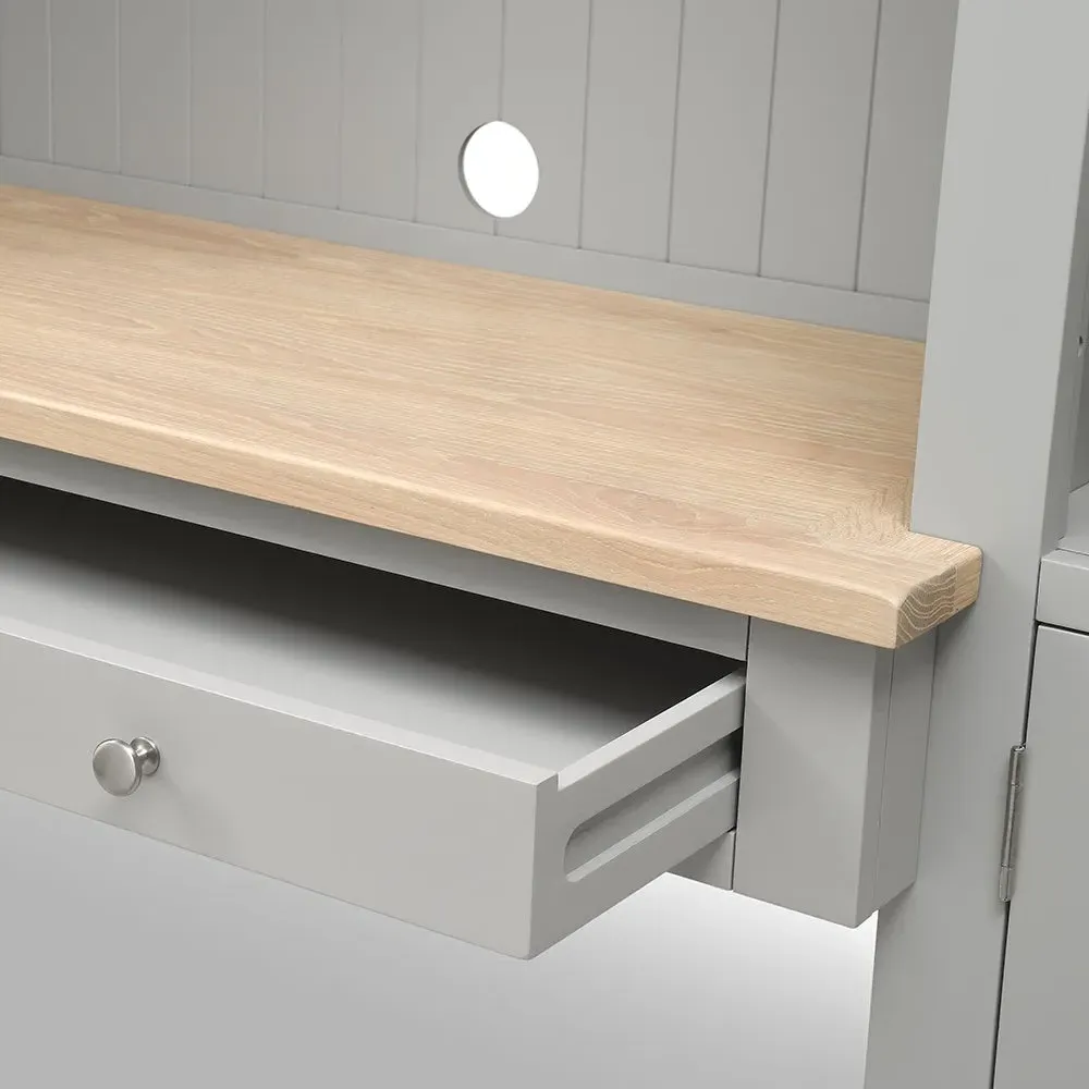 Chester Library Cabinet and Workstation - Dove Grey, Oak