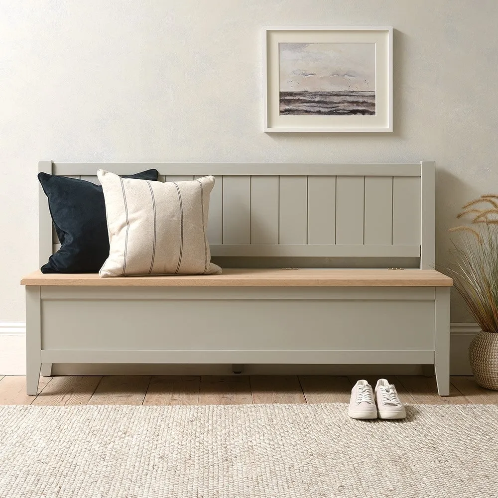 Chester Monks Bench with Storage - Dove Grey, Oak