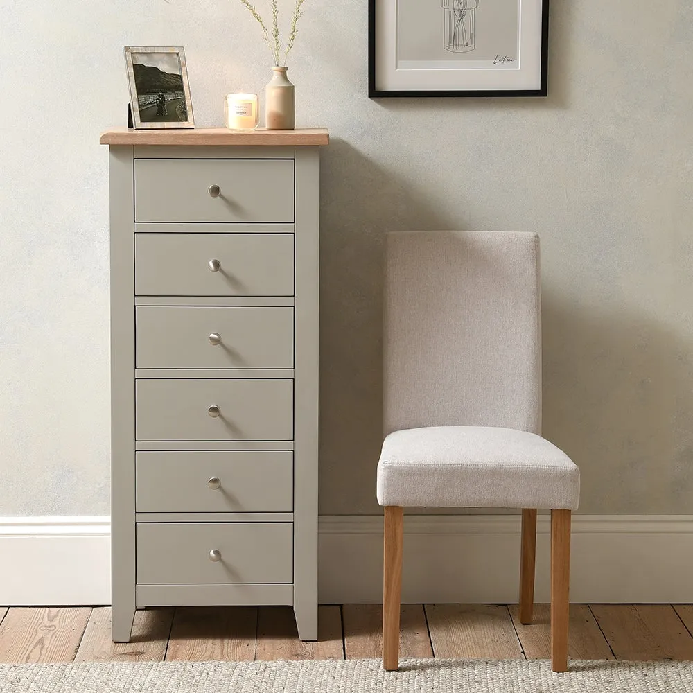 Chester Tallboy 6-Drawer Chest - Dove Grey, Oak Veneer by The Cotswold Company, alternate view
