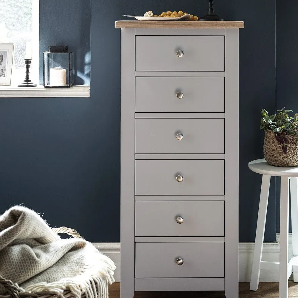 Chester Tallboy 6-Drawer Chest - Dove Grey, Oak Veneer by The Cotswold Company, image 3