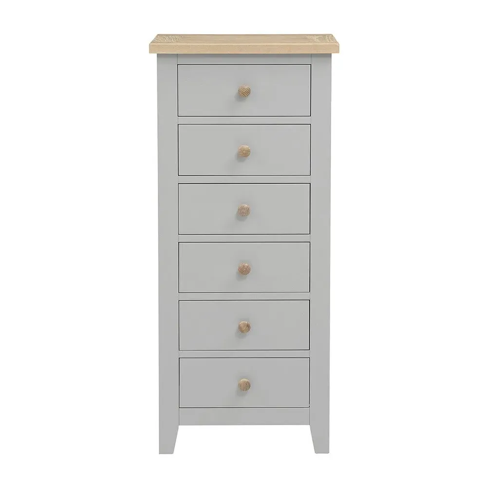 Chester Tallboy 6-Drawer Chest - Dove Grey, Oak Veneer by The Cotswold Company, image 5