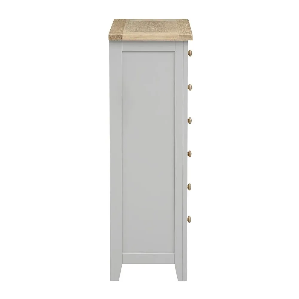 Chester Tallboy 6-Drawer Chest - Dove Grey, Oak Veneer by The Cotswold Company, image 6
