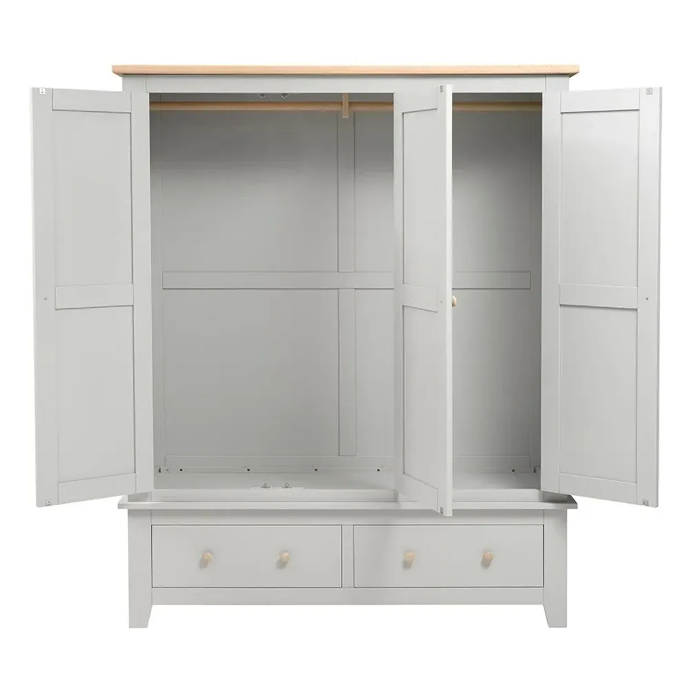 Chester Triple Wardrobe - Dove Grey, Oak
