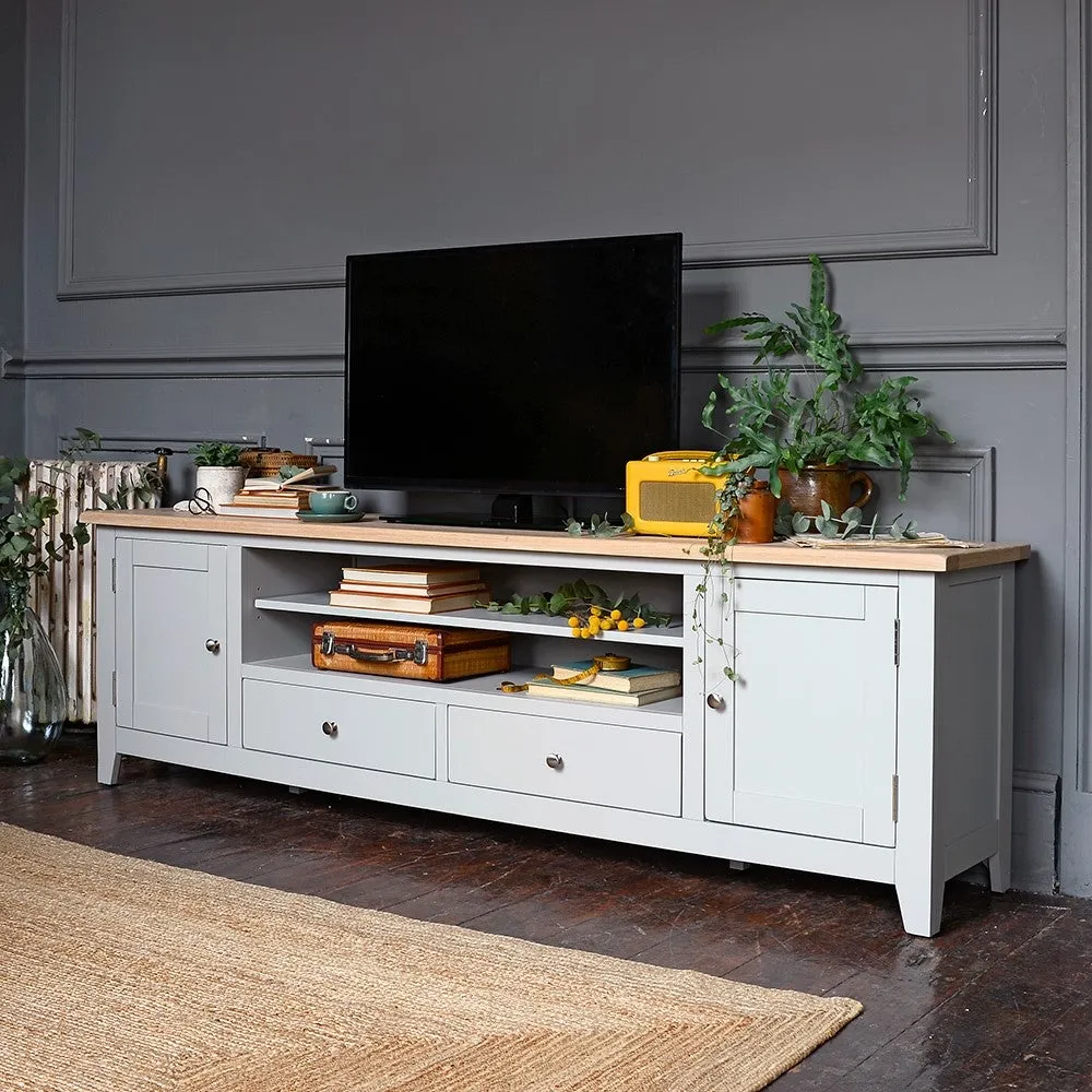 Chester TV Stand with Storage - Dove Grey, Oak