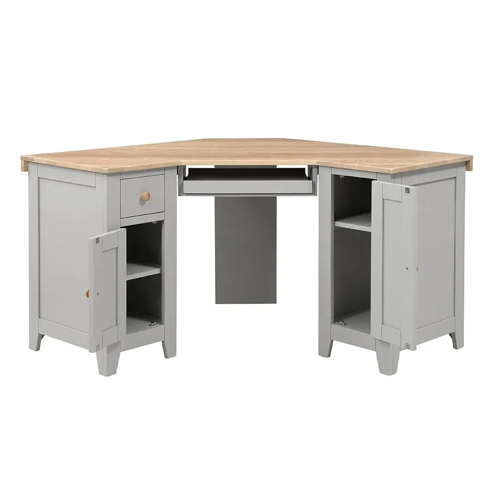 Corner Desk with Storage - Dove Grey