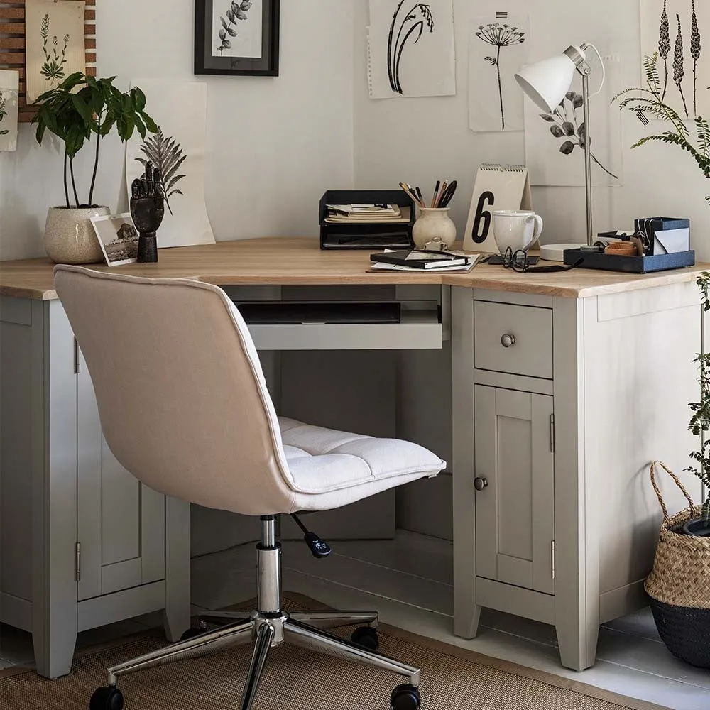 Corner Desk with Storage - Dove Grey