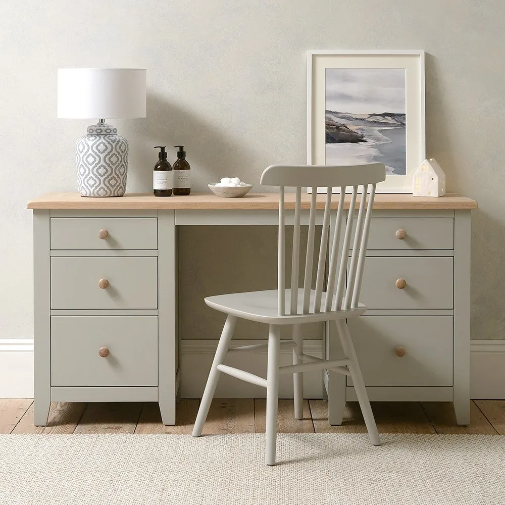 Double Pedestal Dressing Table - Dove Grey, Oak