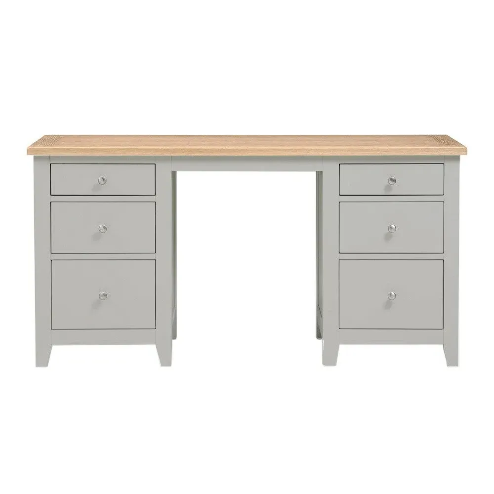 Double Pedestal Dressing Table - Dove Grey, Oak