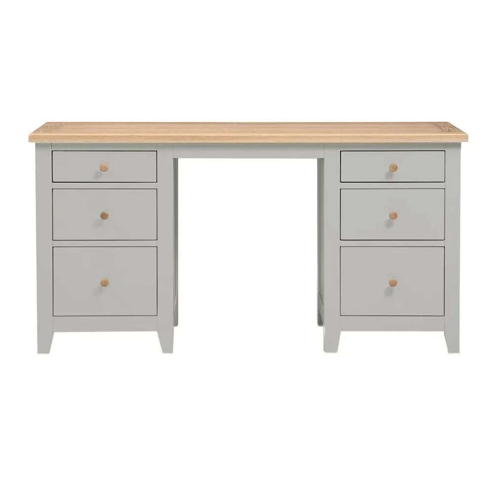 Double Pedestal Dressing Table - Dove Grey, Oak