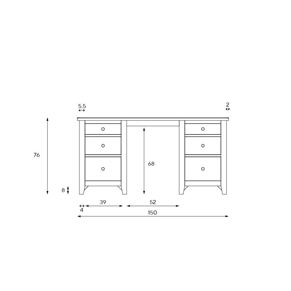 Double Pedestal Dressing Table - Dove Grey, Oak