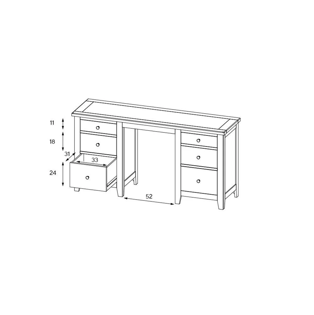 Double Pedestal Dressing Table - Dove Grey, Oak