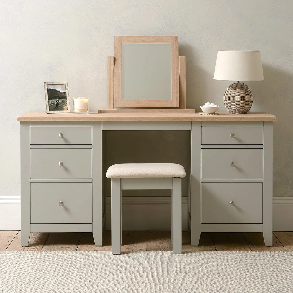 Double Pedestal Dressing Table - Dove Grey, Oak