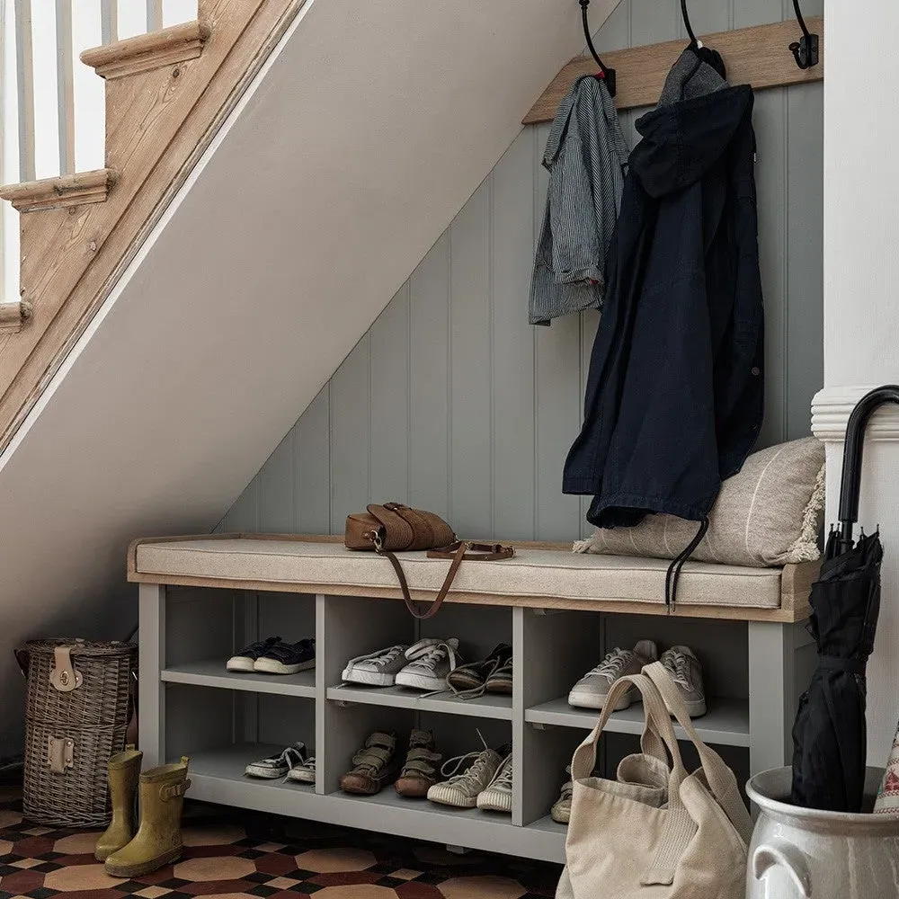 Large Open Shoe Bench - Grey, Oak image