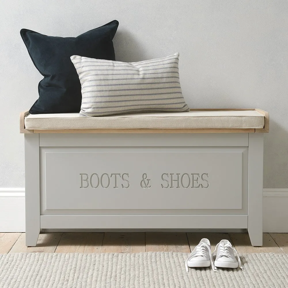 Large Shoe Storage Trunk with Bench - Dove Grey, Oak