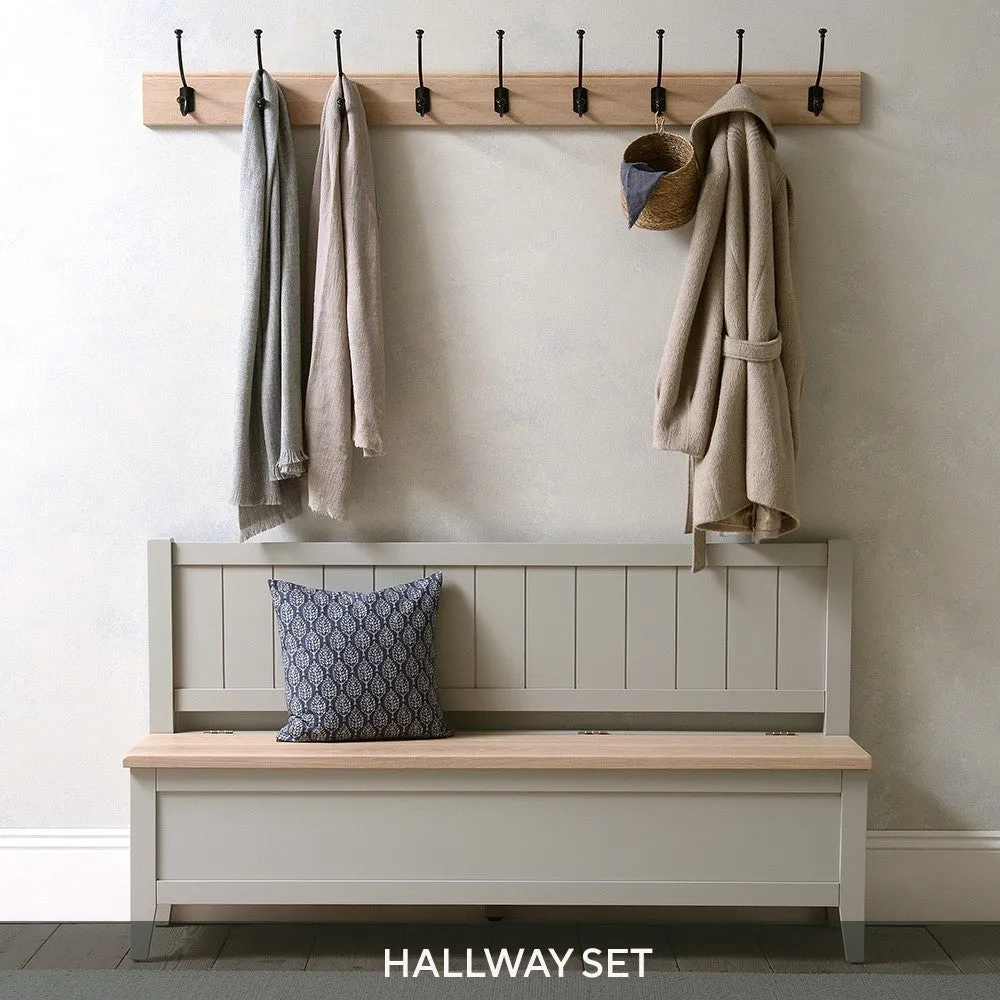 Monks Bench with 9 Hook Rack - Grey, Oak