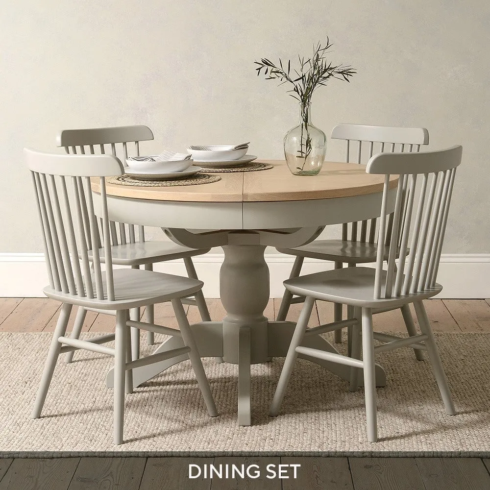 Round Extending Dining Table and 4 Spindleback Chairs - Grey, Oak