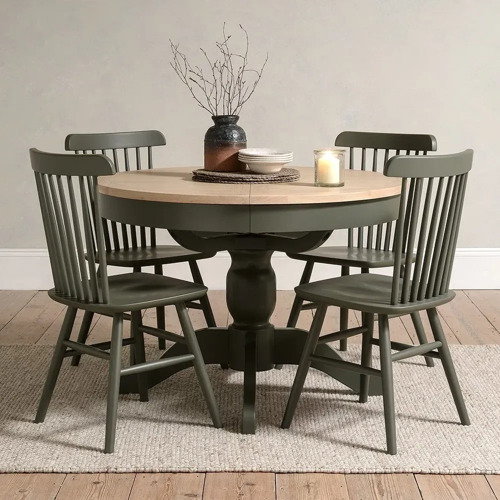 Chester 4-6 Seater Round Extending Dining Table - Forest Green, Oak