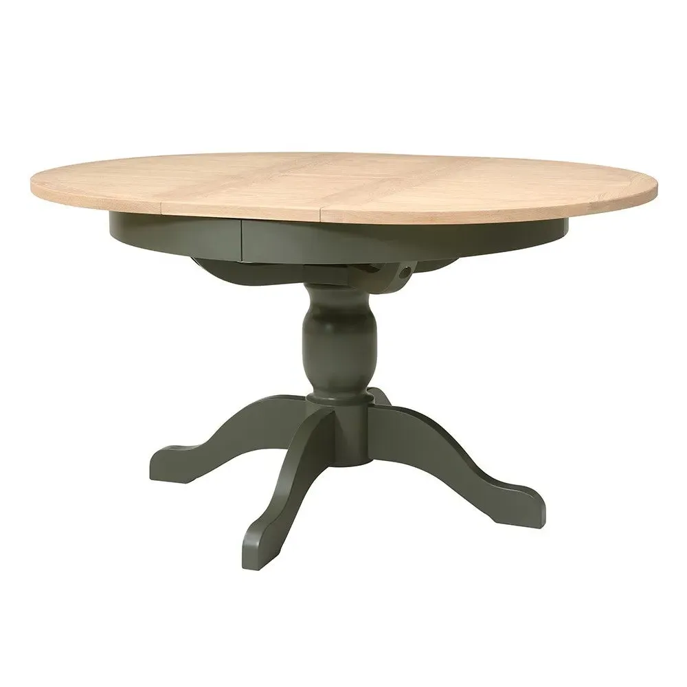 Chester 4-6 Seater Round Extending Dining Table - Forest Green, Oak