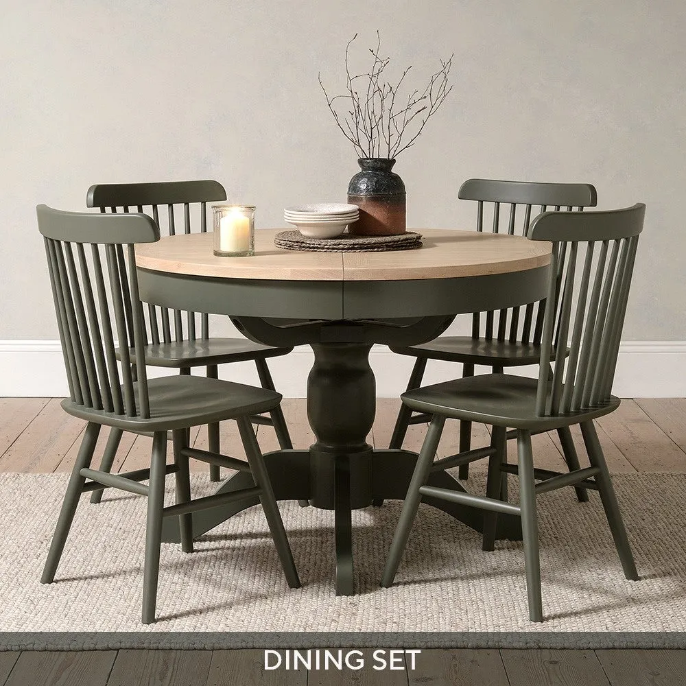 Round Extending Dining Table and 4 Spindleback Chairs - Forest Green