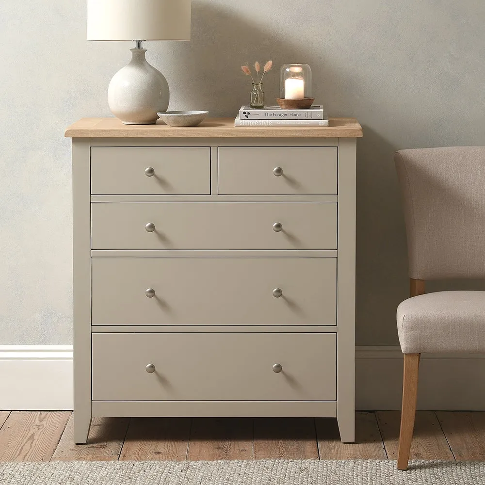 Chester 5 Drawer Chest - Limestone, Oak image