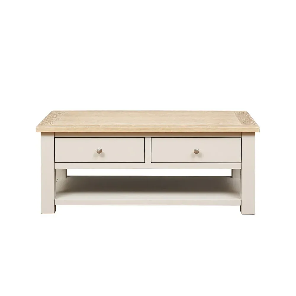 Chester Coffee Table with Drawers - Limestone, Oak