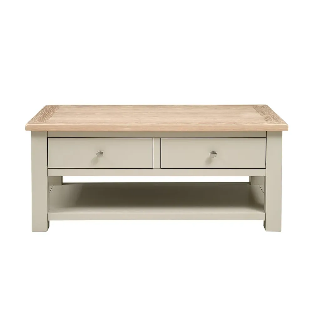 Chester Coffee Table with Drawers - Limestone, Oak