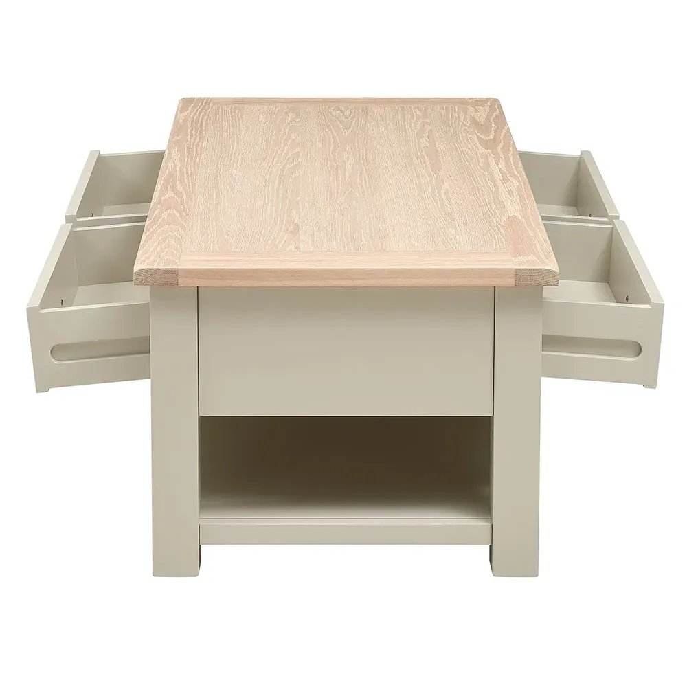Chester Coffee Table with Drawers - Limestone, Oak