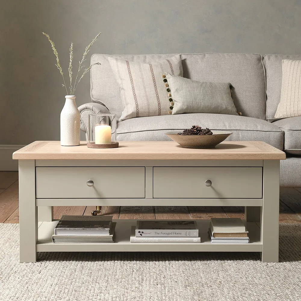 Chester Coffee Table with Drawers - Limestone, Oak image