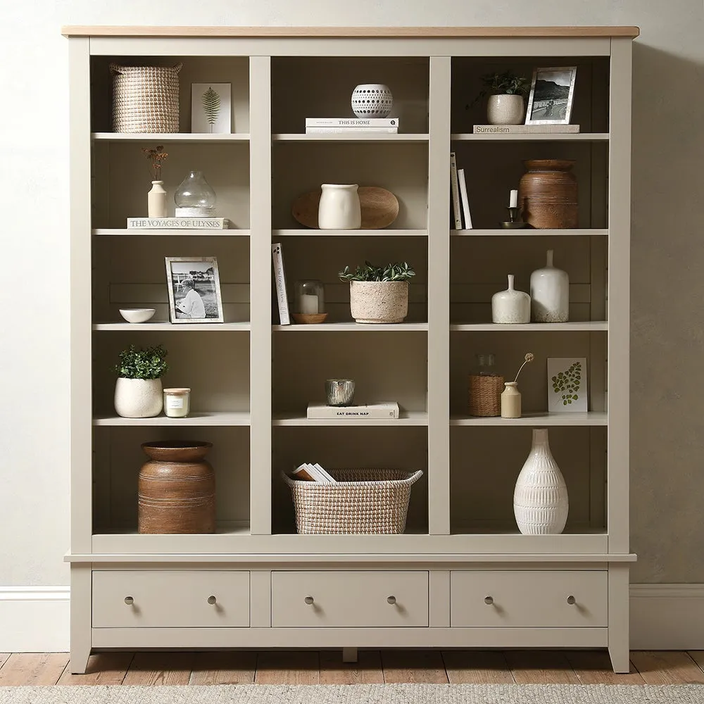 Grand Bookcase with Storage - Limestone, Oak