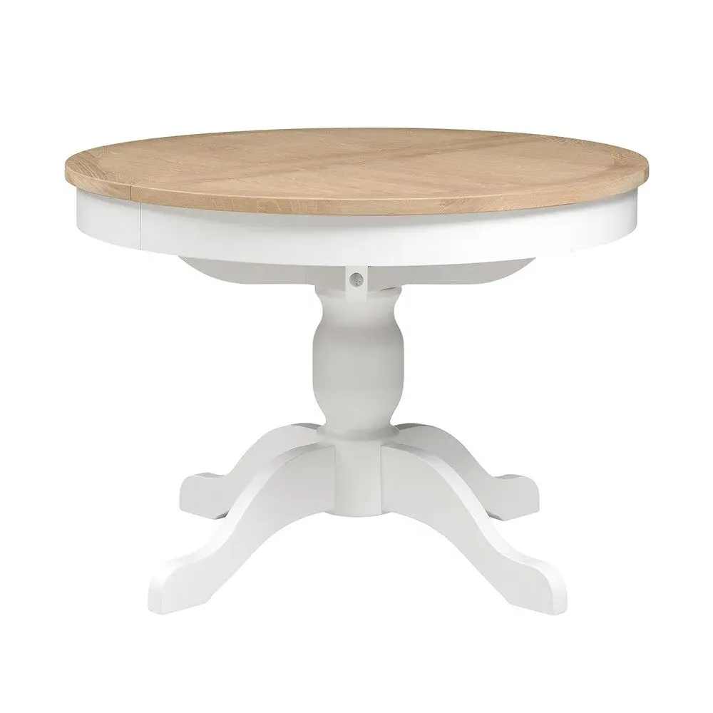 4-6 Seater Round Extending Dining Table - White, Oak