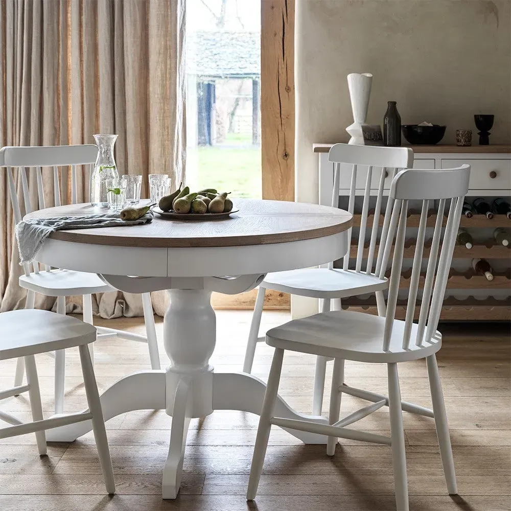 4-6 Seater Round Extending Dining Table - White, Oak