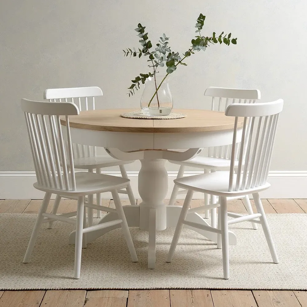 4-6 Seater Round Extending Dining Table - White, Oak image