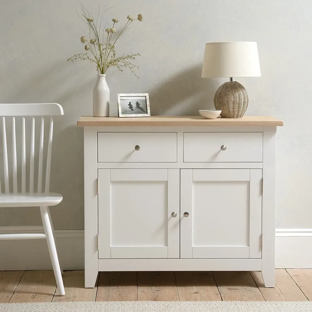 Chester Pure White Small Sideboard - White, Oak