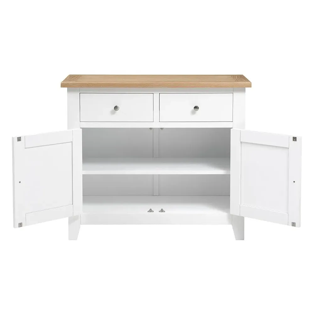 Chester Pure White Small Sideboard - White, Oak