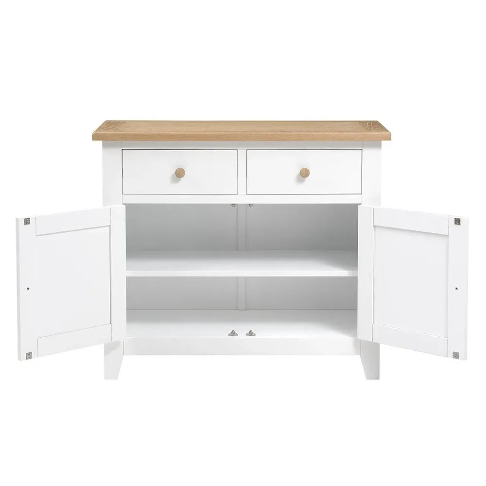 Chester Pure White Small Sideboard - White, Oak