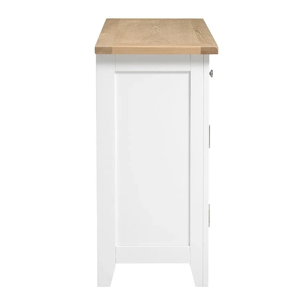 Chester Pure White Small Sideboard - White, Oak