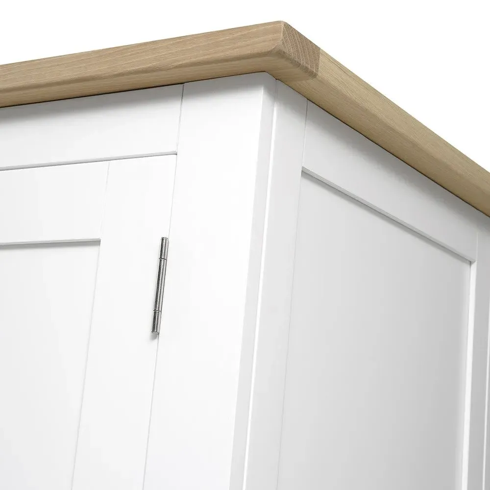 Chester Triple Wardrobe with Drawers - White, Oak