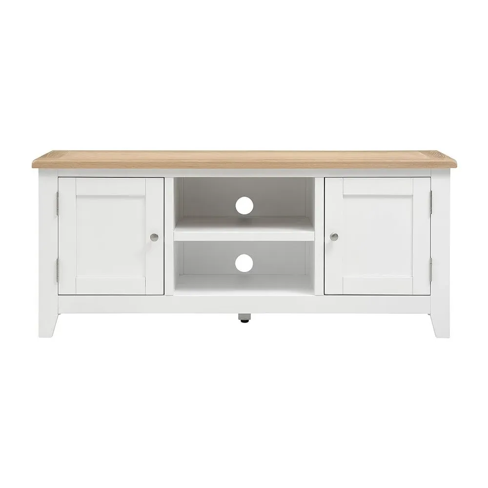 Chester TV Stand with Storage - Pure White, Oak